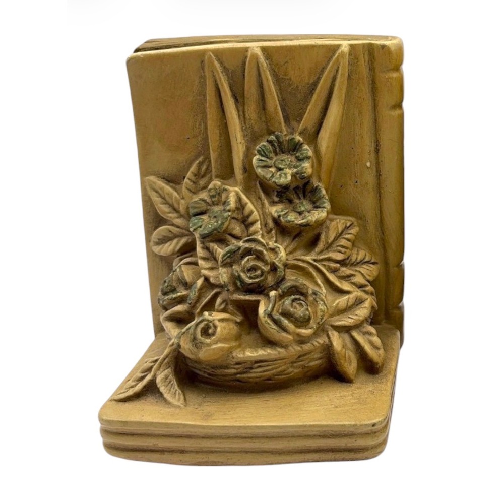 Moody Floral Bouquet Bookends Set Cottagecore Dark Academia Vintage Chalkware